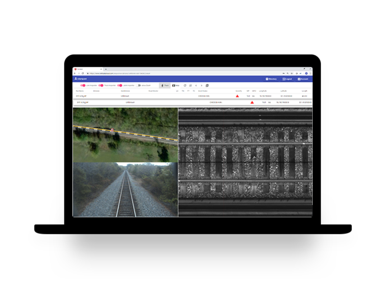 GPR data is color coded and defects are marked with icons