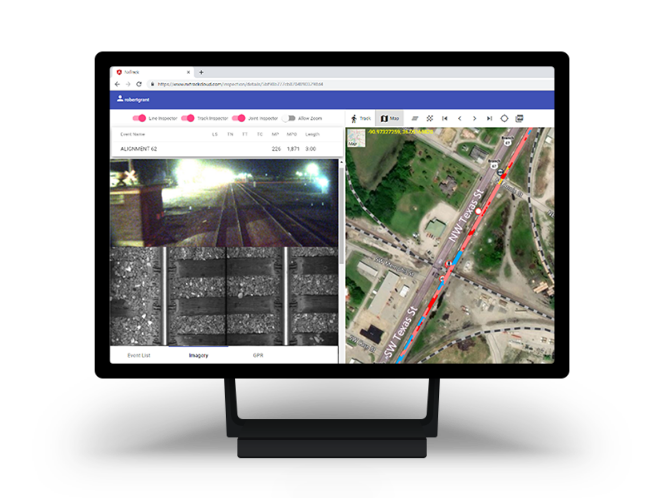 Web based interface for viewing track information and for online virtual inspection